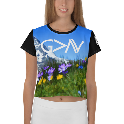 God is Greater than the Highs and Lows (Floral Mountain) Crop Top