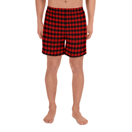 Red and Black Plaid Cross Men's Long Shorts