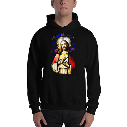 Jesus Flaming Heart Black Unisex Hooded Sweatshirt