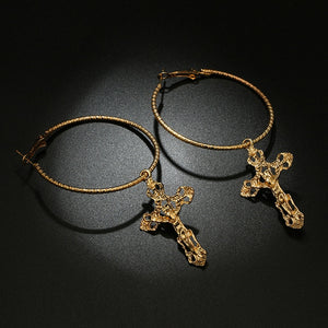 Cross Circle Hoop Earrings