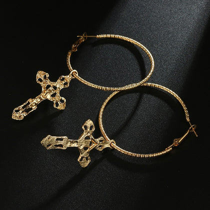 Cross Circle Hoop Earrings